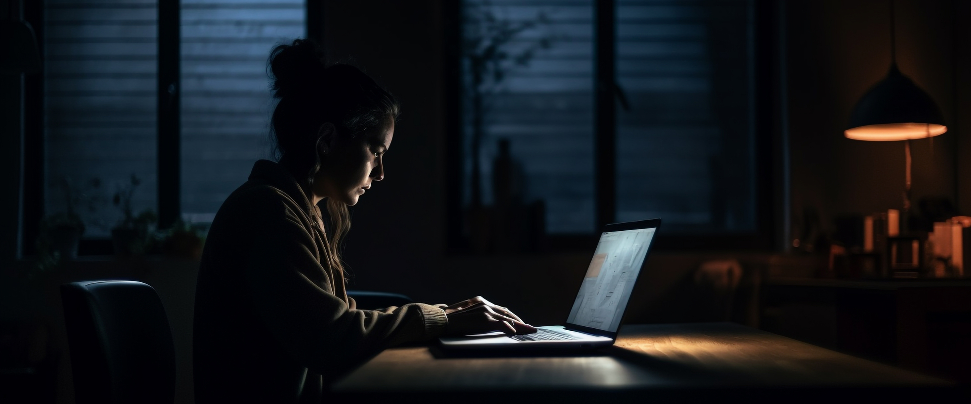 Young adult businessman in modern office typing generated by AI